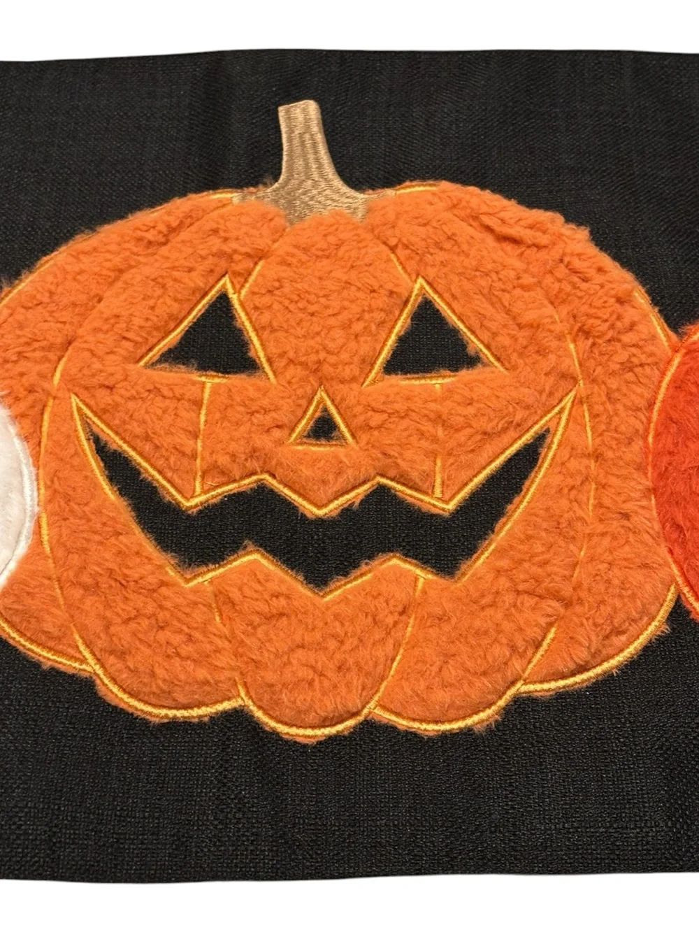 Christian Lacroix Halloween Table Runner 3D Fuzzy Pumpkins Embroidered 47”x 14”